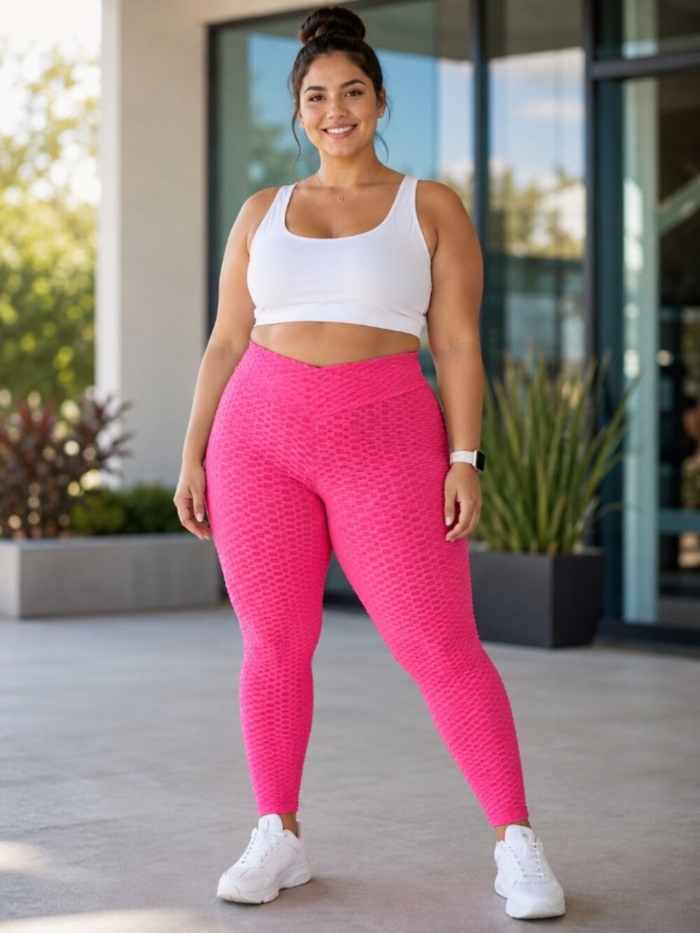 New Mix Pink Textured Scrunch Leggings 2XL 3XL High Waist Stretch Ruched